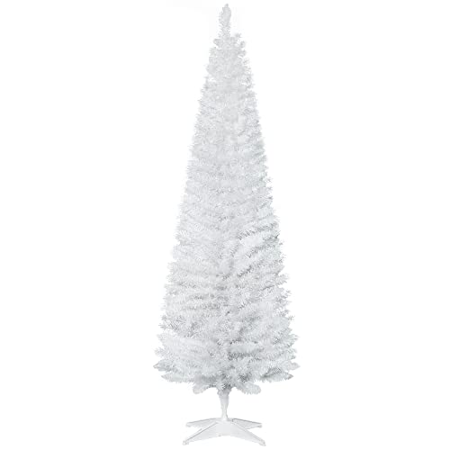 HOMCOM Künstlicher Weihnachtsbaum 1,8 m, Schmaler Christbaum mit Ständer, 390 Äste, Zerlegbar, Weihnachtsdeko Kunststoff Tanne Weiß, Ø55 x 180 cm von HOMCOM