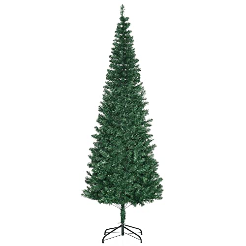 HOMCOM Künstlicher Weihnachtsbaum 2,1 m, Schmaler Christbaum mit Ständer, 631 Äste, Zerlegbar, Weihnachtsdeko Kunststoff Tanne Grün, Ø81 x 210 cm von HOMCOM
