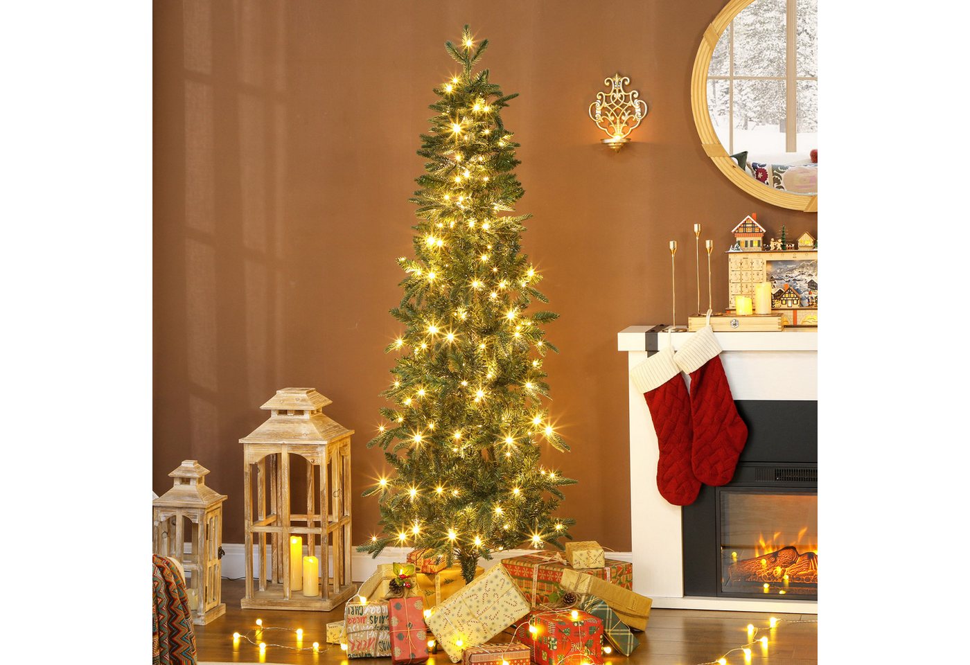 HOMCOM Künstlicher Weihnachtsbaum 200 LEDs, Tanne, 180 cm, 605 Spitzen, Kunststoff, Metall, Grün HOMCOM Künstlicher Weihnachtsbaum 200 LEDs, Tanne, 180 cm, 605 Spitzen, Kunststoff, Metall, Grün von HOMCOM