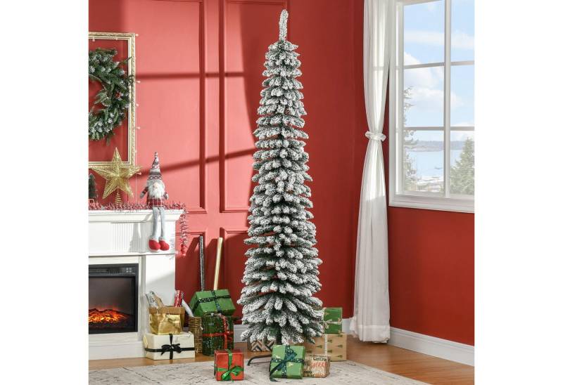 HOMCOM Künstlicher Weihnachtsbaum 210 cm Christbaum mit 490 Spitzen, klappbar Metallständer, Künstlicher Baum, für Weihnachten Deko, grün+weiß von HOMCOM