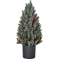 HOMCOM Künstlicher Weihnachtsbaum Tisch-Christbaum 170 Äste schneebedecktes Design mit Kunststoffsockel Beeren Tannenzapfen PE PVC Ø27 x 47 cm von HOMCOM