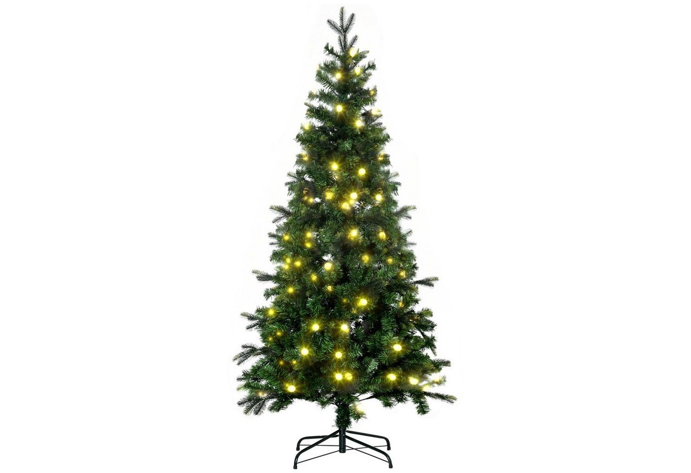 HOMCOM Künstlicher Weihnachtsbaum Kunsttanne mit Lichterkette, Standfuß, flammhemmend, Künstliche Nordmanntanne, Höhe 180 cm von HOMCOM