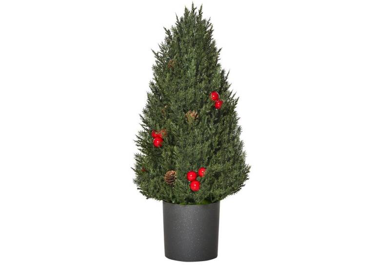 HOMCOM Künstlicher Weihnachtsbaum Mini-Weihnachtsbaum mit roten Beeren und Tannenzapfen, Zypressen, für Tisch und Schreibtisch, Grün Ø27 x 47 cm von HOMCOM