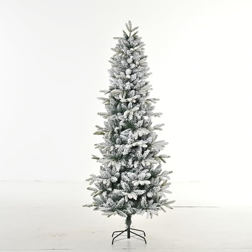 HOMCOM Künstlicher verschneiter Weihnachtsbaum 210 cm mit 784 feuerfesten Zweigspitzen und Stahlständer Indoor-Weihnachtsdekoration Ø95x210 cm Grün & Weiß von HOMCOM