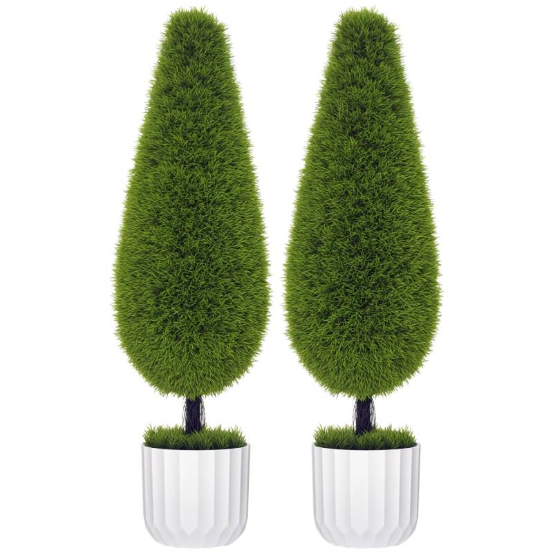 HOMCOM Kunstpflanze Zypresse 2er-Set  90 cm im Topf mit Kunstmoos von HOMCOM