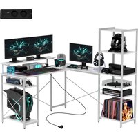 HOMCOM Schreibtisch Gaming Tisch L Form mit Regal, Computertisch mit Monitorständer, Steckdose, USB-Ladeanschluss Eckschreibtisch für Heimbüro, Schlafzimmer, 137 x 140 x 139,5 cm Weiß Aosom HOMCOM Schreibtisch Gaming Tisch L Form mit Regal, Computertisch mit Monitorständer, Steckdose, USB-Ladeanschluss Eckschreibtisch für Heimbüro, Schlafzimmer, 137 x 140 x 139,5 cm Weiß Aosom von HOMCOM