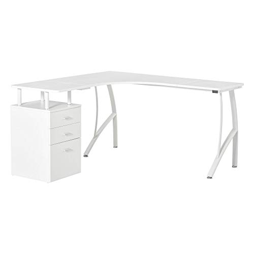 HOMCOM L-förmiger Schreibtisch mit Schubladen aus der Material MDF Metall Home-Office-Ecke Arbeitsplatz Industriestil, Weiß 143,5 x 143,5 x 76 cm von HOMCOM