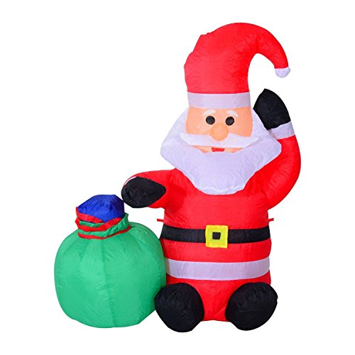 HOMCOM LED Figur Motiv Weihnachten Weihnachtsmann Schneemann aufblasbar Weihnachtsdeko beleuchtet Garten, L 70 x B 45 x H 120 cm, IP 44, warm weiß von HOMCOM