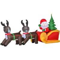 HOMCOM LED Figur Motiv Weihnachtsmann mit Schlitten und Rentieren Schneemann aufblasbar Weihnachtsdeko beleuchtet Garten IP 44 L210 x B80 x H120 cm von HOMCOM