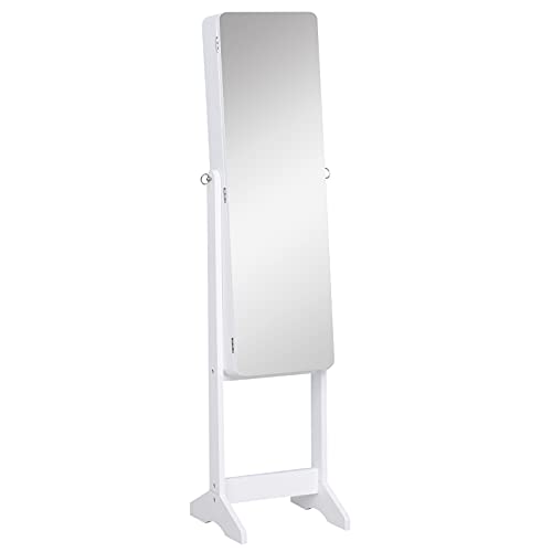 HOMCOM LED Schmuckschrank mit Innenspiegel Spiegelschrank klappbare Ablage Standspiegel verstellbar Weiß 146 cm hoch von HOMCOM