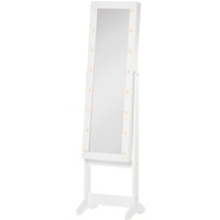 HOMCOM LED Schmuckschrank mit Spiegel Spiegelschrank Standspiegel Schmuckregal Spiegel verstellbar Cremeweiß 136 cm hoch   Aosom von HOMCOM