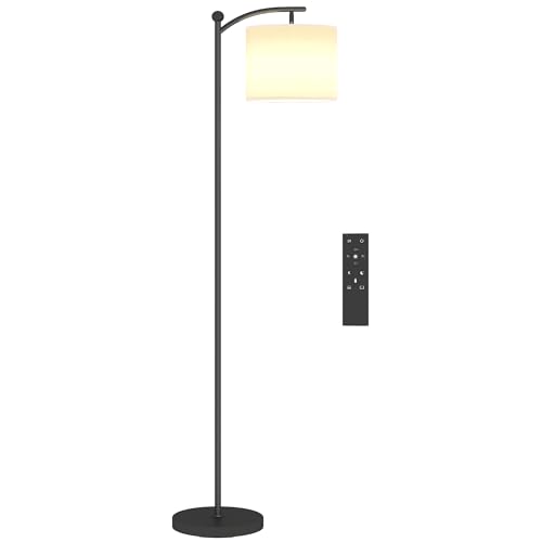 HOMCOM LED Stehlampe Stufenlos Dimmbar Stehleuchte mit Lampenschirm aus Stoff, Fußschalter, Standleuchte mit 11 einstellbaren Helligkeitsstufen, Timer für Wohnzimmer Schwarz von HOMCOM