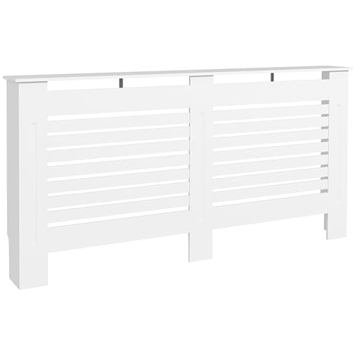 HOMCOM Lattenrost-Heizkörperabdeckung mit Ablage, Moderne Heizkörperabdeckung, MDF-Heizkörperabdeckung, 152x19x81 cm, Weiß HOMCOM Lattenrost-Heizkörperabdeckung mit Ablage, Moderne Heizkörperabdeckung, MDF-Heizkörperabdeckung, 152x19x81 cm, Weiß von HOMCOM