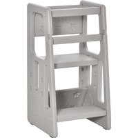HOMCOM Lernturm höhenverstellbar, bis 65 kg, mit Handgriffen, Montessori Turm, Lernstuhl Küche, Grau   Aosom.de von HOMCOM