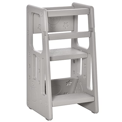 HOMCOM Lernturm Kinder-Tritthocker, Montessori Lernturm mit Handgriffe, Höhenverstellbarer Schemel, Küchenhelfer für Kinder 1,5 bis 5 Jahre, HDPE, Grau, 47 x 47 x 90 cm HOMCOM Lernturm Kinder-Tritthocker, Montessori Lernturm mit Handgriffe, Höhenverstellbarer Schemel, Küchenhelfer für Kinder 1,5 bis 5 Jahre, HDPE, Grau, 47 x 47 x 90 cm von HOMCOM