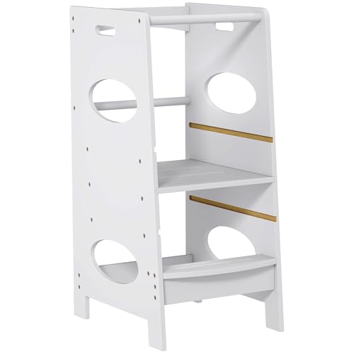 HOMCOM Lernturm für Baby Tritthocker Schemel Stehender mit 3 Stufen Küchenhelfer für 3+ Jahre Kinder Jahre Sicherheit Bad Schlafzimmer Küche Grau 40 x 50 x 90 cm von HOMCOM