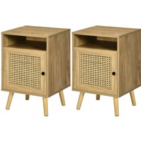 HOMCOM Lot de 2 Nachttisch Nachtschrank mit Schrank Tür Rattan Flechtwerk und Fach Vintage Design 39 x 35 x 60 cm Natur   Aosom von HOMCOM