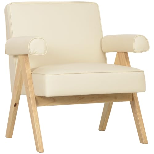 HOMCOM Lounge Sessel Loungesessel PU gepolstert Loungesessel mit Armlehnen und Gummi Holzrahmen für Schlafzimmer Last 120 kg Creme HOMCOM Lounge Sessel Loungesessel PU gepolstert Loungesessel mit Armlehnen und Gummi Holzrahmen für Schlafzimmer Last 120 kg Creme von HOMCOM