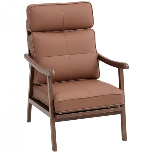 HOMCOM Lounge Sessel PU gepolstert Lounge Stuhl mit Holzrahmen Dick gepolsterte Kissen Hohe Rückenlehne Last 150 kg Lesesessel für Wohnzimmer Schlafzimmer Braun & Walnussholz HOMCOM Lounge Sessel PU gepolstert Lounge Stuhl mit Holzrahmen Dick gepolsterte Kissen Hohe Rückenlehne Last 150 kg Lesesessel für Wohnzimmer Schlafzimmer Braun & Walnussholz von HOMCOM