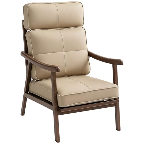 HOMCOM Lounge Sessel PU gepolstert Lounge Stuhl mit Holzrahmen Dick gepolsterte Kissen Hohe Rückenlehne Last 150 kg Lesesessel für Wohnzimmer Schlafzimmer Khaki und Walnussholz HOMCOM Lounge Sessel PU gepolstert Lounge Stuhl mit Holzrahmen Dick gepolsterte Kissen Hohe Rückenlehne Last 150 kg Lesesessel für Wohnzimmer Schlafzimmer Khaki und Walnussholz von HOMCOM