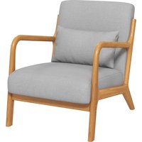 HOMCOM Lounge-Sessel mit Gestell aus massivem Kautschukholz - tiefe Sitzfläche - Armlehnen - helles graues Samt   Aosom von HOMCOM