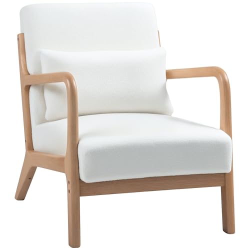 HOMCOM Lounge Sessel mit Massivholzrahmen Lounge Sessel - Tiefe Sitzfläche - Armlehnen - Samtoptik cremefarben von HOMCOM