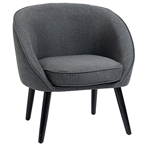 HOMCOM Loungesessel Cocktailsessel Wohnzimmerstuhl Bürostuhl Polsterstuhl für Wohnzimmer, Schlafzimmer, Kinderzimmer, Esszimmermodern mit Leinen-Optik Holz Grau 71 x 65 x 75 cm von HOMCOM