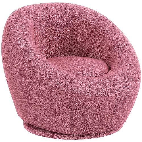 HOMCOM Sessel, Ohrensessel mit Armlehnen, drehbarer Loungesessel, Einzelsofa mit Lammwolle-Optik, Kleiner Polstersessel für Wohnzimmer, Schlafzimmer, Rosa von HOMCOM
