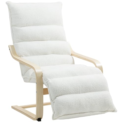HOMCOM Relaxsessel, Loungesessel Sessel mit verstellbarem Fußteil, Sherpa-Fleece für Wohnzimmer Schwingstuhl mit Armlehne, Lesesessel Weiß von HOMCOM