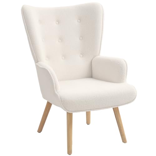 HOMCOM Loungesessel aus Frottee, moderner Sessel, gepolstert, mit Holzbeinen, Armlehnen und ergonomischer Rückenlehne, für Esszimmer, Wohnzimmer, Schlafzimmer, Büro, Beige von HOMCOM