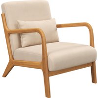HOMCOM Loungesessel mit Massivholzrahmen Lounge - tiefe Sitzfläche - Armlehnen - beigefarbener Veloursstoff   Aosom von HOMCOM
