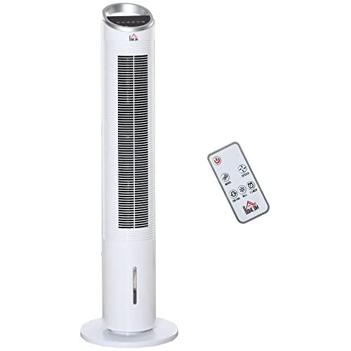 HOMCOM Luftkühler mit Wasserkühlung Fernbedienung Turmventilator Standventilator mit Luftbefeuchtung Klimagerät 8h Timer Nutzungsraum 20㎡ 60W ABS Weiß Ø30 x 100,8H cm von HOMCOM