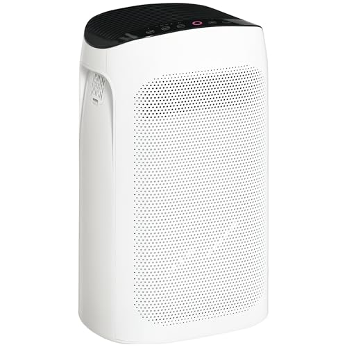 HOMCOM Luftreiniger für bis zu 25-35 m³ Air Purifier mit HEPA Filter für Allergiker mit leiser Schlafmodus Timer Raucherzimmer Staub ABS 32,7 x 22 x 55,8 cm von HOMCOM