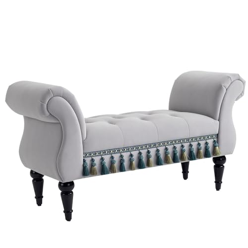 HOMCOM Sitzbank Polsterbank, Samtoptik, Luxus Bettbank mit Holzbeine, Flurbank für Schlafzimmer, bis 150 kg Belastbar, Hellgrau, 117 x 40 x 58 cm von HOMCOM