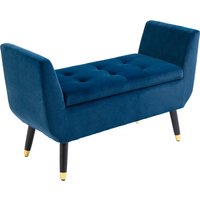 HOMCOM Luxus Sitzbank mit Stauraum  Polsterbank in Blau, Samtartiges Polyester, Gummiholz, mit Armlehnen, 107x42x65cm  Aosom.de von HOMCOM