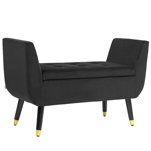 HOMCOM Sitzbank mit Stauraum Armlehnen Polsterbank mit Samtoptik, Sitztruhe mit Holzbeine, Truhenbank für Wohnzimmer Schlafzimmer Flur 107 x 42 x 65 cm, Dunkelgrau von HOMCOM