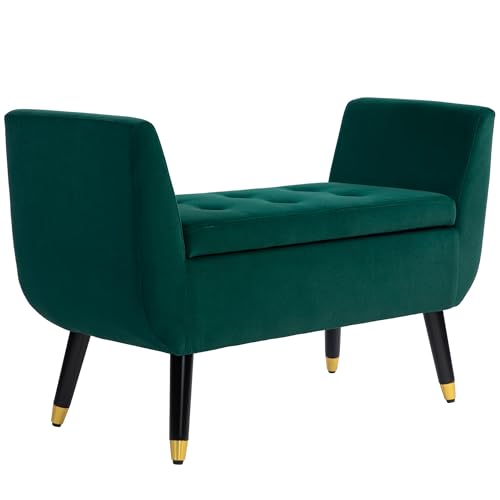 HOMCOM Sitzbank mit Stauraum Armlehnen Polsterbank mit Samtoptik, Sitztruhe mit Holzbeine, Truhenbank für Wohnzimmer Schlafzimmer Flur 107 x 42 x 65 cm, Grün HOMCOM Sitzbank mit Stauraum Armlehnen Polsterbank mit Samtoptik, Sitztruhe mit Holzbeine, Truhenbank für Wohnzimmer Schlafzimmer Flur 107 x 42 x 65 cm, Grün von HOMCOM
