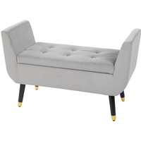 HOMCOM Luxus Sitzbank Polsterbank mit Stauraum Armlehnen Truhenbank Samtartiges Polyester Gummiholz Hellgrau 107 x 42 x 65 cm   Aosom von HOMCOM