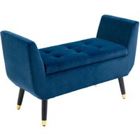 Luxus Sitzbank Polsterbank mit Stauraum Samtartiges Polyester Gummiholz Blau 107 x 42 x 65 cm von HOMCOM