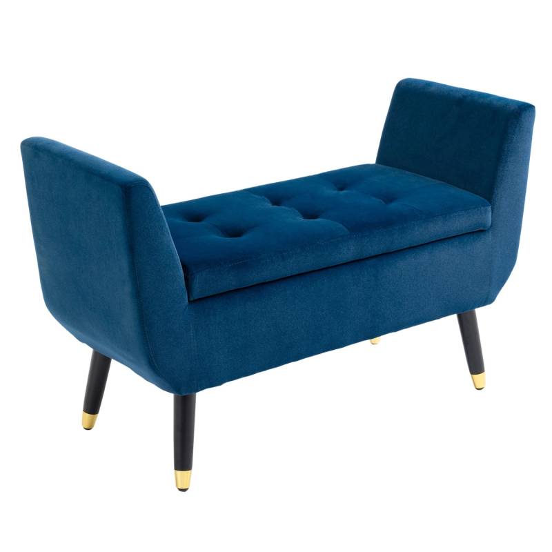 HOMCOM Luxus Sitzbank mit Stauraum Polyester Gummiholz Blau 107 x 42 x 65 cm von HOMCOM