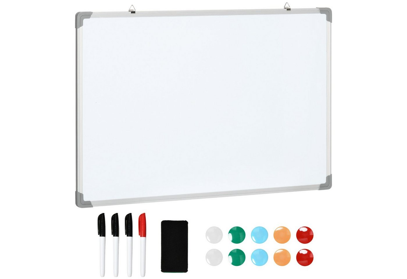 HOMCOM Magnettafel Weißtafel mit 4 Markern 1 Radiergummi 10 Magnet, (Wandtafel, 1-tlg., Whiteboard), Weiß 90 x 1,8 x 60 cm von HOMCOM