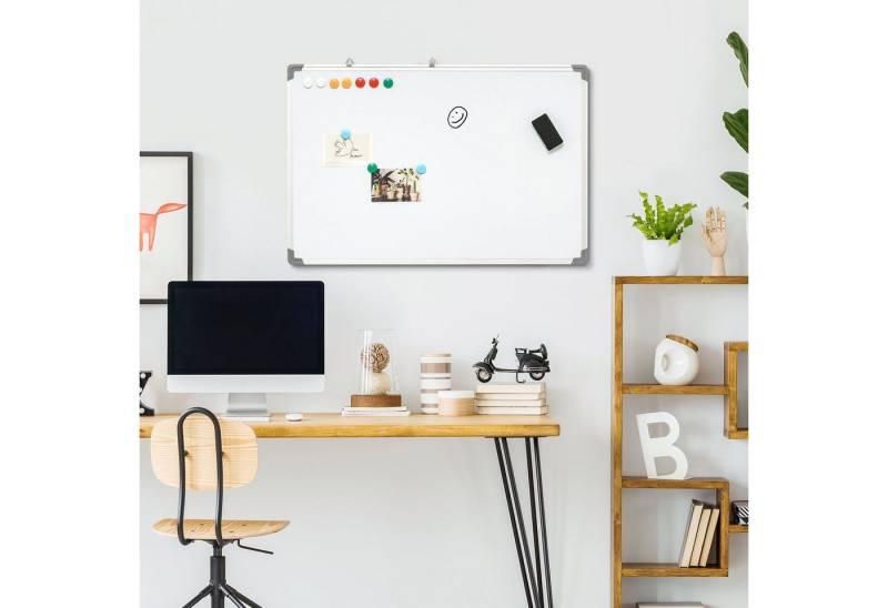 HOMCOM Magnettafel Weißtafel mit 4 Markern 1 Radiergummi 10 Magnet, (Wandtafel, 1-tlg., Whiteboard), Weiß 90 x 1,8 x 60 cm von HOMCOM