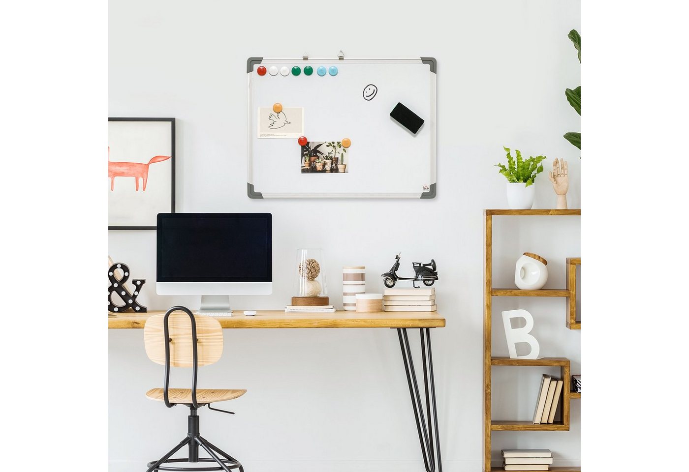 HOMCOM Magnettafel Whiteboard mit 4 Markern, 10 Magneten, (weiße Wandtafel, 1-tlg., Magnettafel), Weiß 60 x 1,8 x 45 cm von HOMCOM