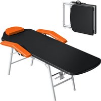 HOMCOM Massageliege Faltbar Tragbar Professionelle Ästhetikliege mit 3 Zonen Höhenverstellbar Abnehmbares Kopfteil Gepolsterte Armlehnen für Spa Wimpern Tätowierungen 182x82 cm Orange   Aosom von HOMCOM