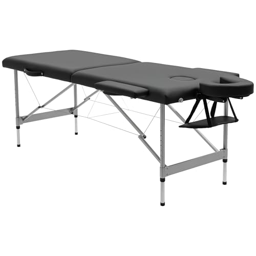 HOMCOM Massageliege klappbar, 7 Zonen höhenverstellbarer Massagetisch, Massagebett, Massagebank max. 130 kg Belastbar für Spa, Salon Kunstleder, Schwarz von HOMCOM
