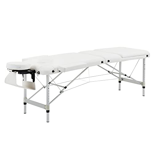 HOMCOM Massageliegen klappbar Kosmetikliegen höhenverstellbarer Massagetisch mit Kopfstütze Massagebett Aluminium Schaumstoff Kunststoff Weiß 215 x 60 x 61-84 cm von HOMCOM