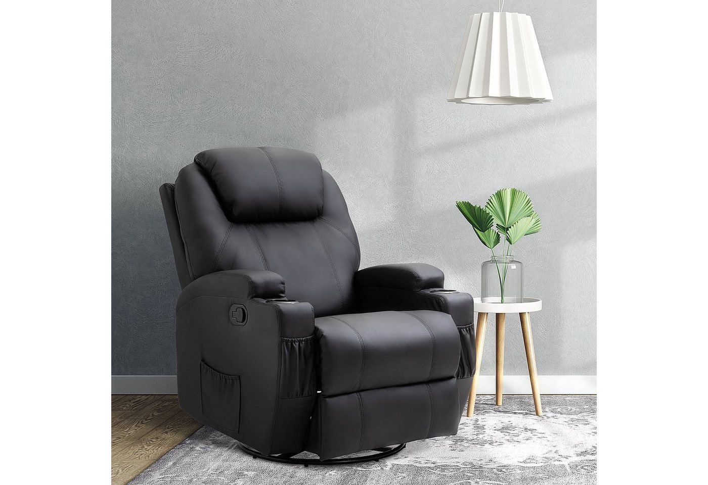 HOMCOM Massagesessel (Set, 1-St., Relaxsessel), Fernsehsessel mit Liegenfunktion Schwarz von HOMCOM