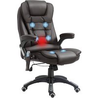 HOMCOM Massagesessel Bürosessel Bürostuhl Chefsessel Gamingsessel 6 Punkt Vibrations Massage mit Wärmefunktion Kunstleder Ledersessel drehbar (Braun) von HOMCOM