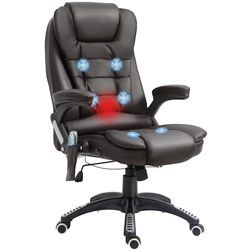 HOMCOM Massagesessel Bürosessel Bürostuhl Chefsessel Gamingsessel 6 Punkt Vibrations Massage mit Wärmefunktion Kunstleder Ledersessel drehbar (Braun) von HOMCOM