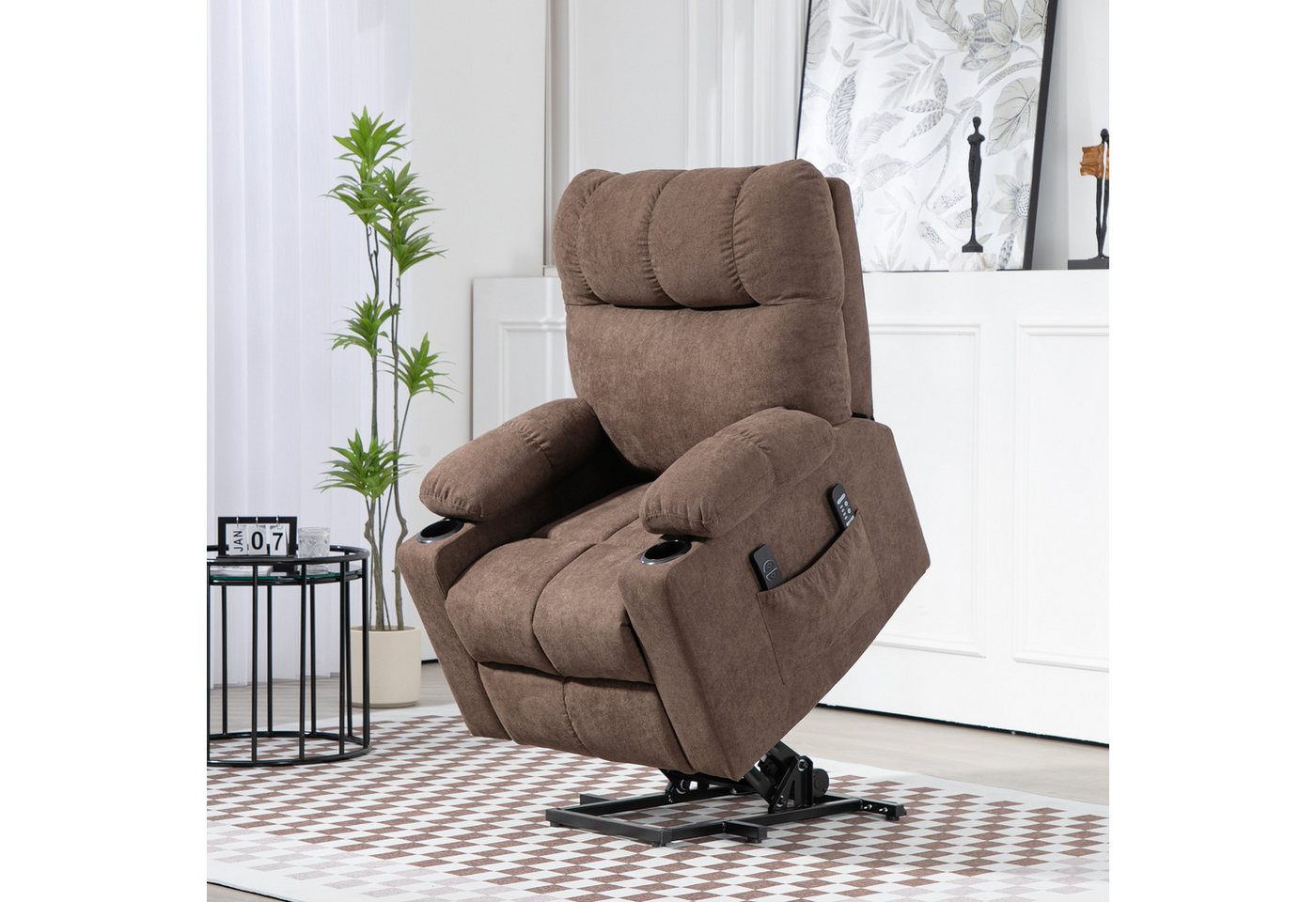 HOMCOM Massagesessel Elektrischer Aufstehsessel, Liegefunktion, Fernsteuerung (Relaxsessel, 1-St., Fernsehsessel), für Wohnzimmer, Arbeitszimmer, Braun von HOMCOM